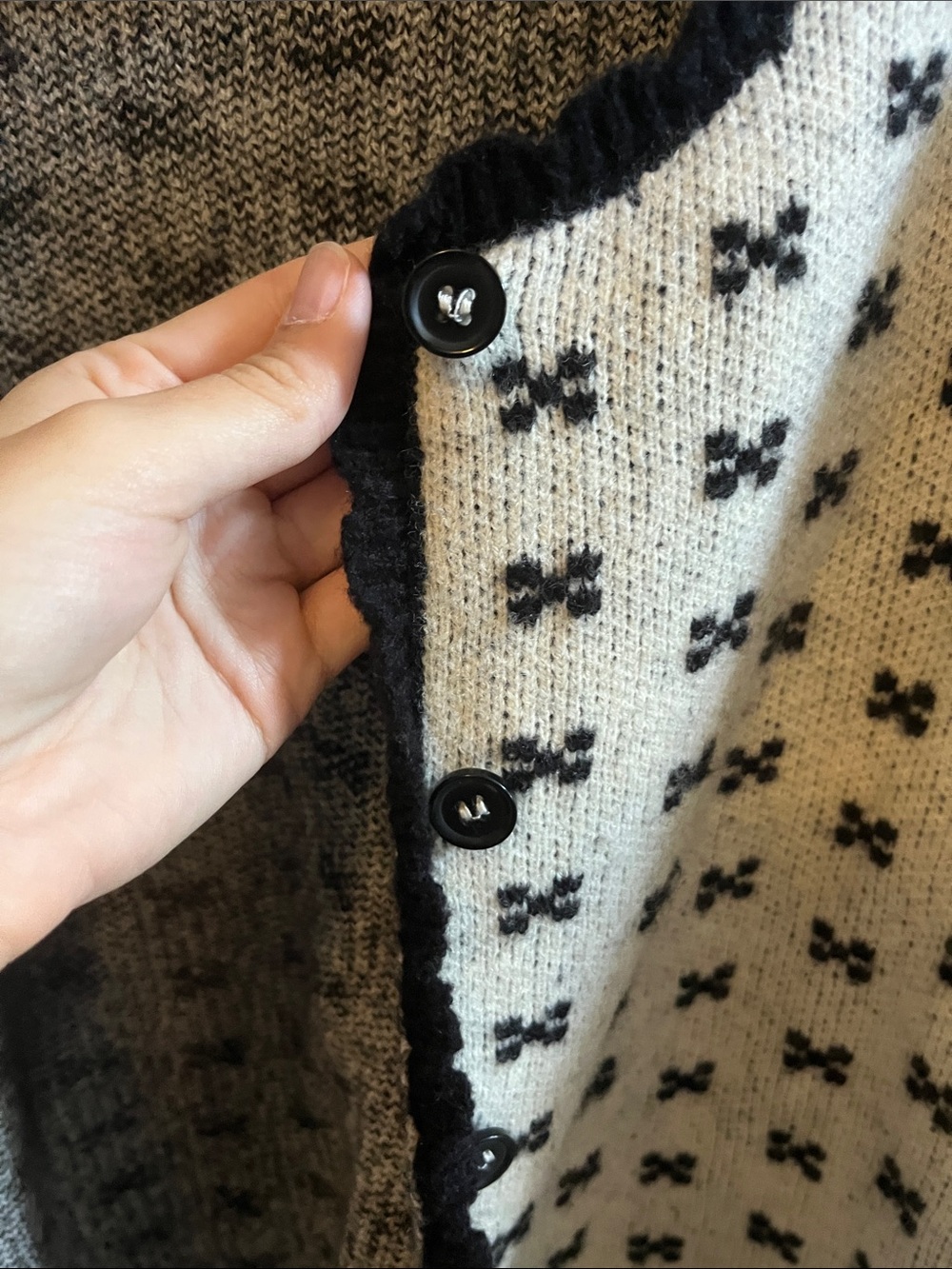 Navy & Tan Patterned Button-Front Cardigan - Picture 3 of 4